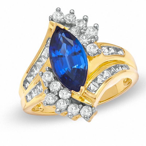 Peoples Jewellers Previously Owned Marquise Lab Created Blue and White Sapphire Ring in 10K Gold Square One