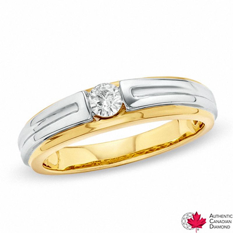 Men's 0.25 CT. Certified Canadian Diamond Solitaire Band in 14K Two-Tone Gold (I/I1)