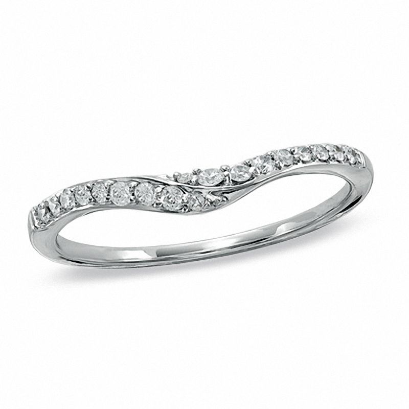 Main Image 1 of 0.15 CT. T.W. Diamond Wave Contour Wedding Band in 14K White Gold