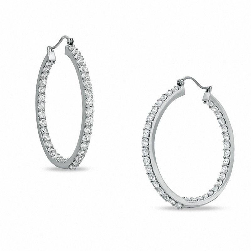 Lab-Created White Sapphire Hoop Earrings in Sterling Silver|Peoples Jewellers