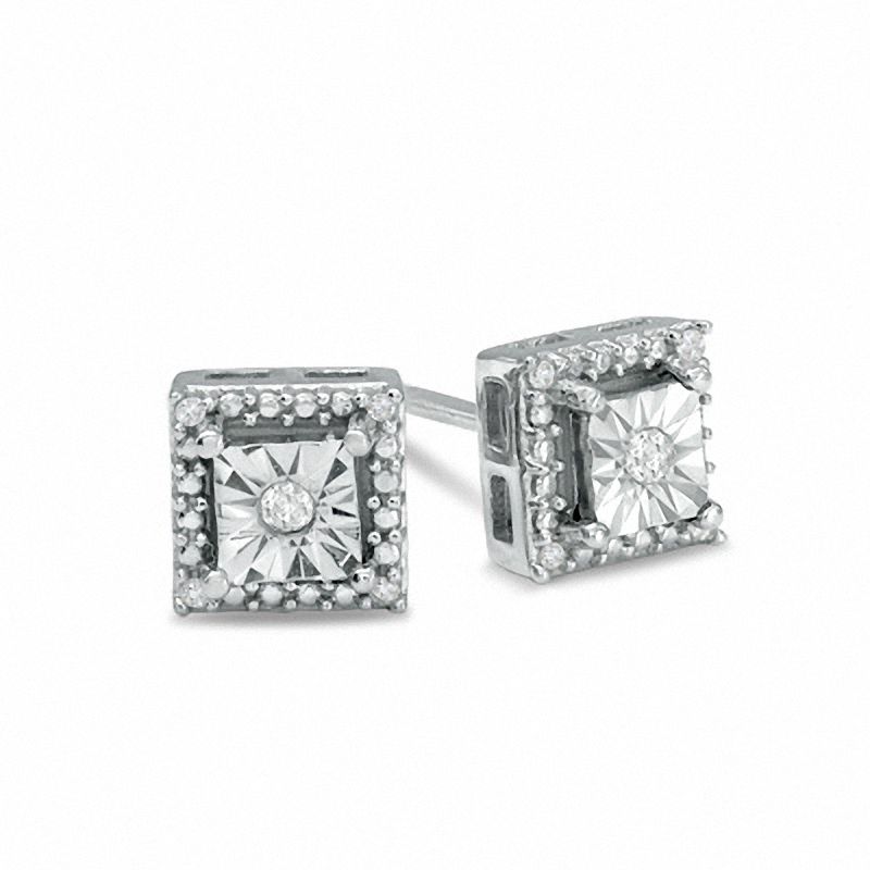 0.05 CT. T.W. Diamond Square Stud Earrings in Sterling Silver|Peoples Jewellers