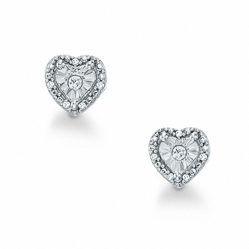 0 05 Ct T W Diamond Heart Stud Earrings In Sterling Silver