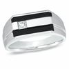 Thumbnail Image 0 of Men's Double Row Onyx and Diamond Accent Ring in 10K White Gold