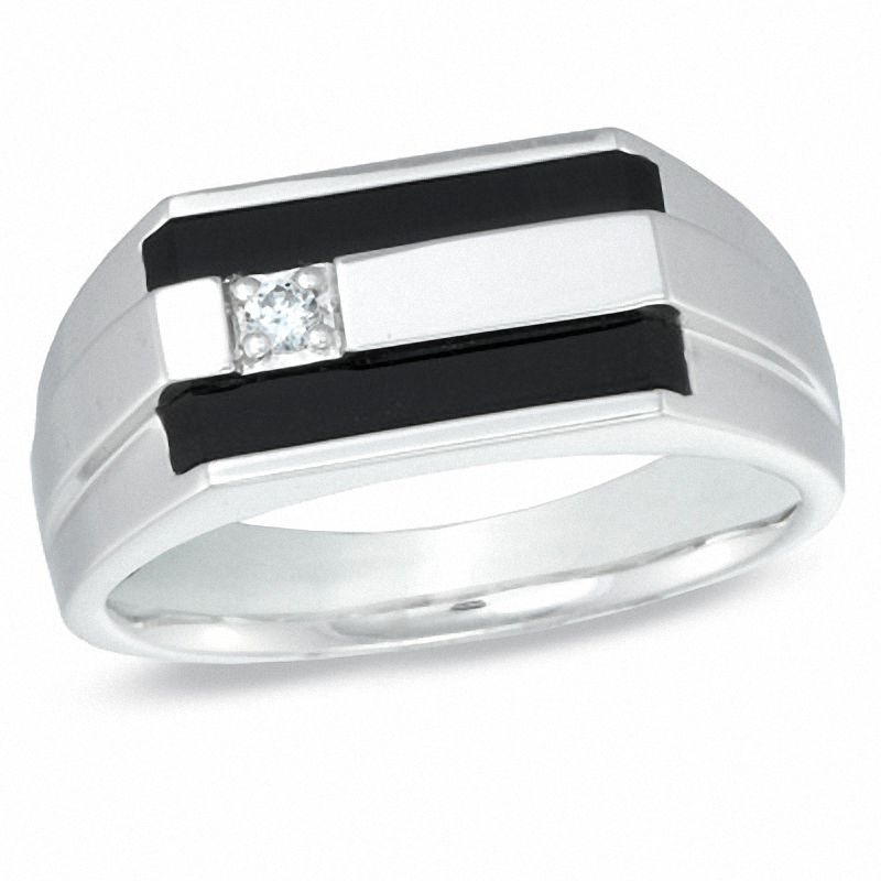 Main Image 1 of Double Row Onyx and Diamond Accent Ring in 10K White Gold