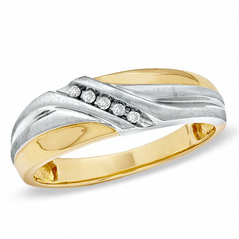 Men's Diamond Accent Five Stone Wedding Band in 10K Two-Tone Gold