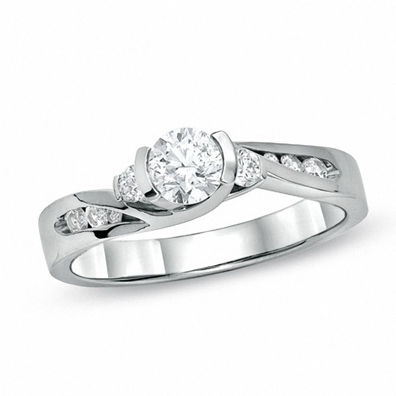 0.60 CT. T.W. Diamond Swirl Engagement Ring 14K White Gold