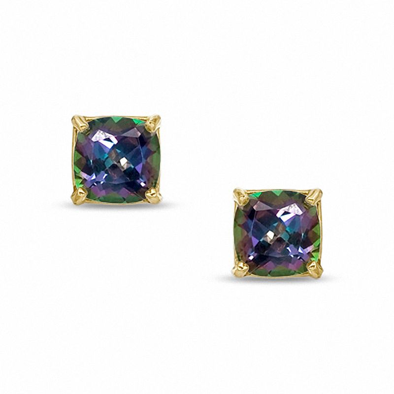 6.0mm Cushion-Cut Mystic Fire® Topaz Stud Earrings in 10K Gold|Peoples Jewellers