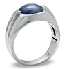Men's 10.0mm Cushion-Cut Cat's Eye Ring in 10K White Gold With Diamond Accents