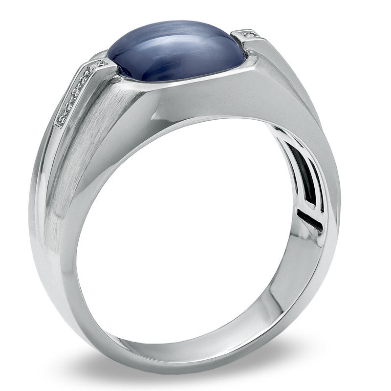 10.0mm Cushion-Cut Cat's Eye Ring in 10K White Gold With Diamond Accents