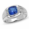 Men's 8.0mm Cushion-Cut Lab-Created Blue Sapphire Ring in 10K White Gold with Diamond Accents