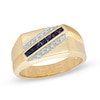 Men's 0.50 CT. T.W. Diamond and Lab-Created Blue Sapphire Ring in 10K Gold