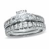 Thumbnail Image 1 of 0.87 CT. T.W. Diamond Three Stone Bridal Set in 14K White Gold