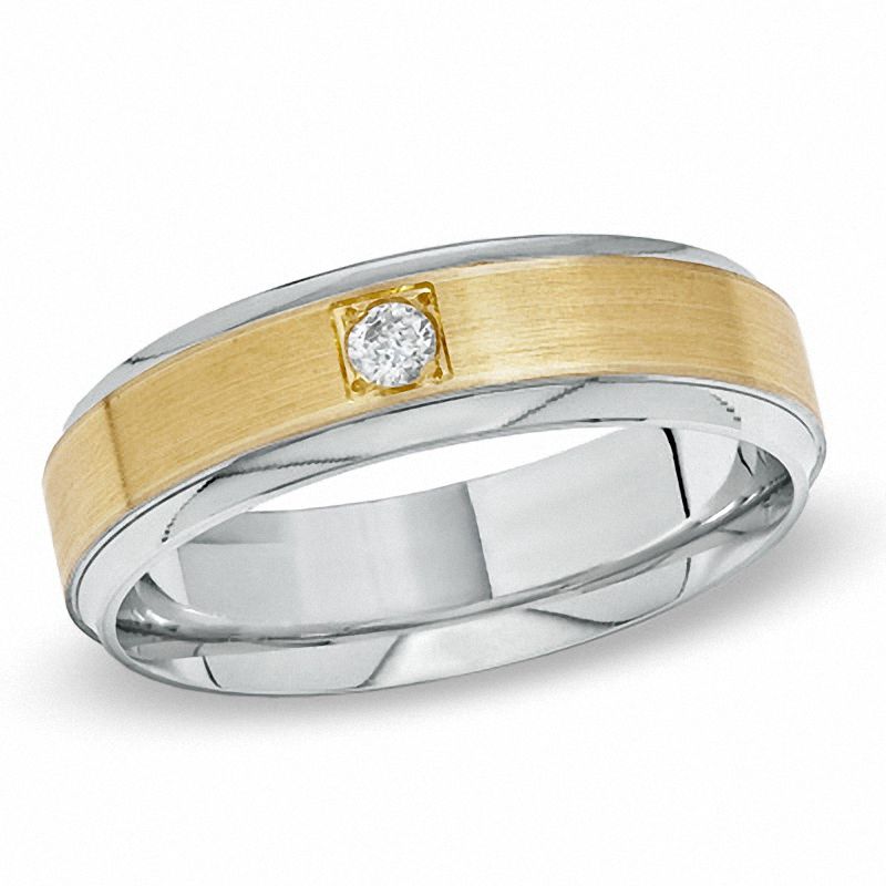 Men's Diamond Solitaire Accent Wedding Band in 10K Two-Tone Gold - Size 10