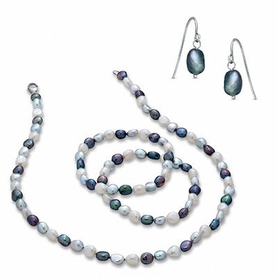 Honora 7.0-8.0mm Multi-Colour Baroque Freshwater Cultured Pearl Set in Sterling Silver