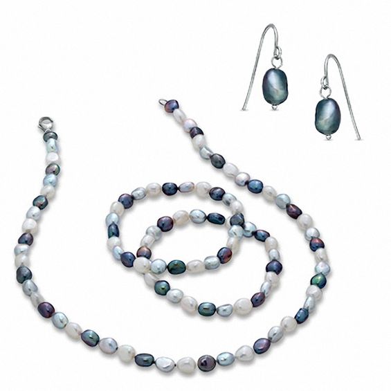 Honora 7.0-8.0mm Multi-Colour Baroque Freshwater Cultured Pearl Set in Sterling Silver