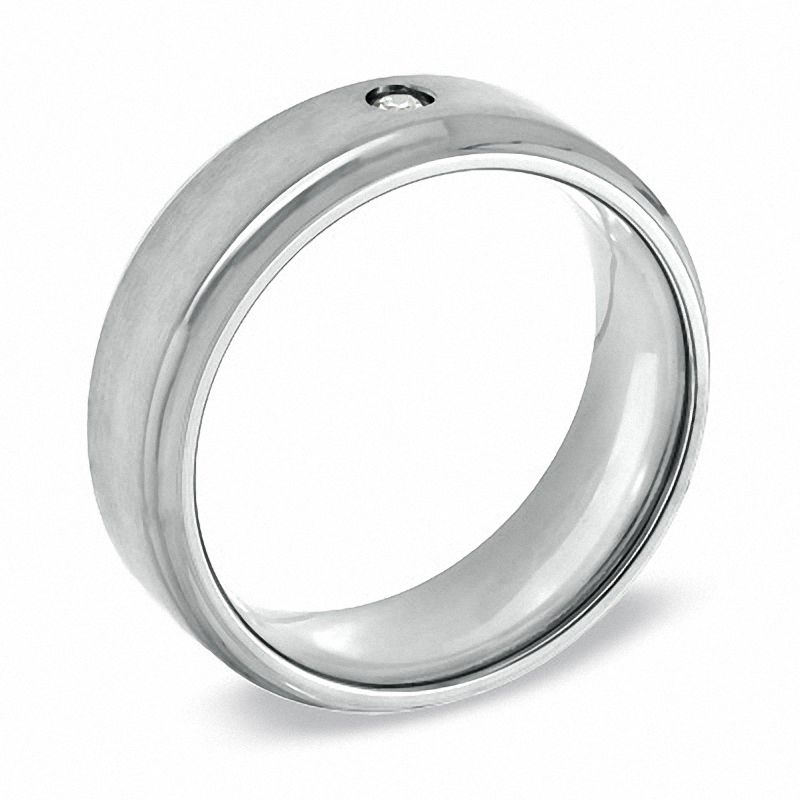 Men's Diamond Accent Solitaire Wedding Band in Stainless Steel - Size 10