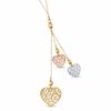 Thumbnail Image 0 of Triple Dangle Heart Pendant in 10K Tri-Tone Gold - 17"