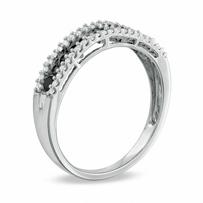 Main Image 2 of 0.50 CT. T.W. Enhanced Black and White Diamond Zipper Ring in Sterling Silver