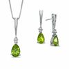 Thumbnail Image 0 of Pear-Shaped Peridot and Diamond Accent Pendant and Earrings Set in Sterling Silver