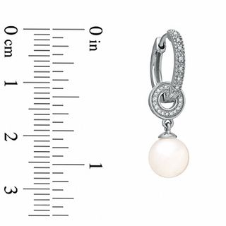 Honora 7.5-8.0m Freshwater Cultured Pearl and Diamond Accent Huggie Drop Earrings in Sterling Silver