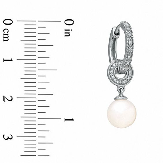 Honora 7.5-8.0m Freshwater Cultured Pearl and Diamond Accent Huggie Drop Earrings in Sterling Silver