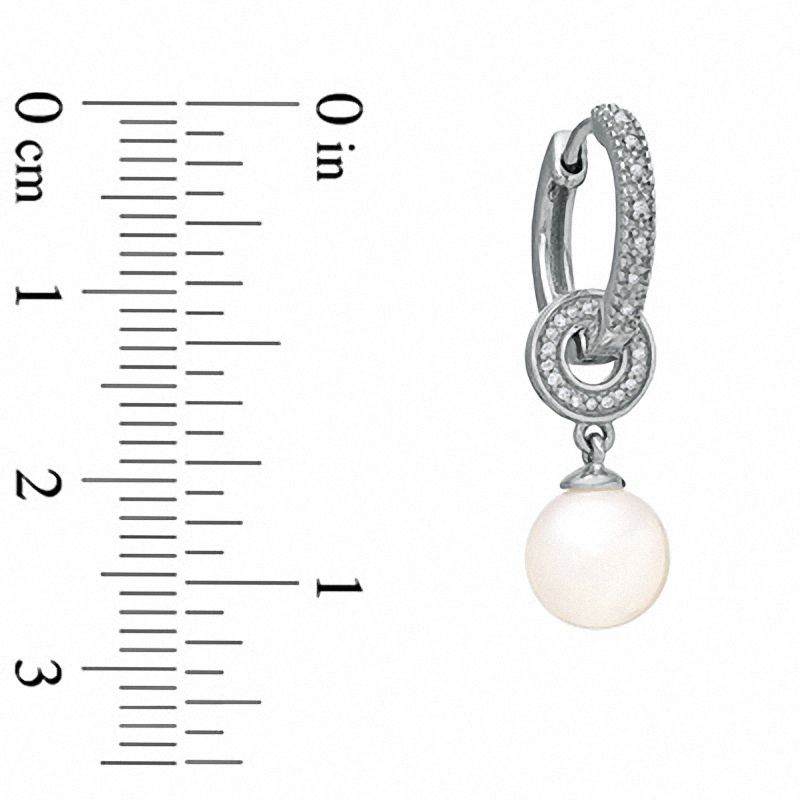 Honora 7.5-8.0m Freshwater Cultured Pearl and Diamond Accent Huggie Drop Earrings in Sterling Silver