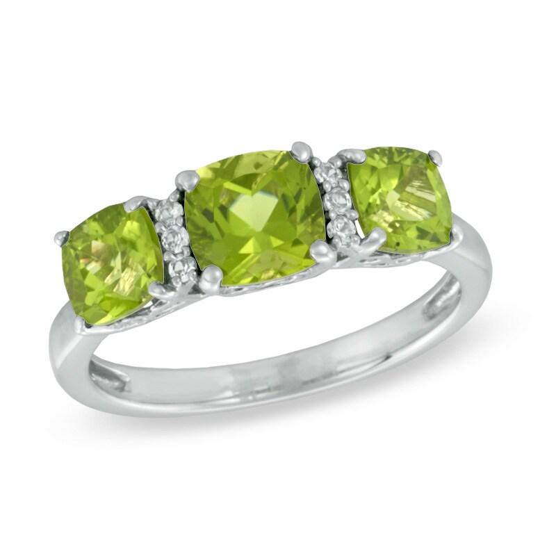 Cushion-Cut Peridot and Lab-Created White Sapphire Ring in Sterling Silver