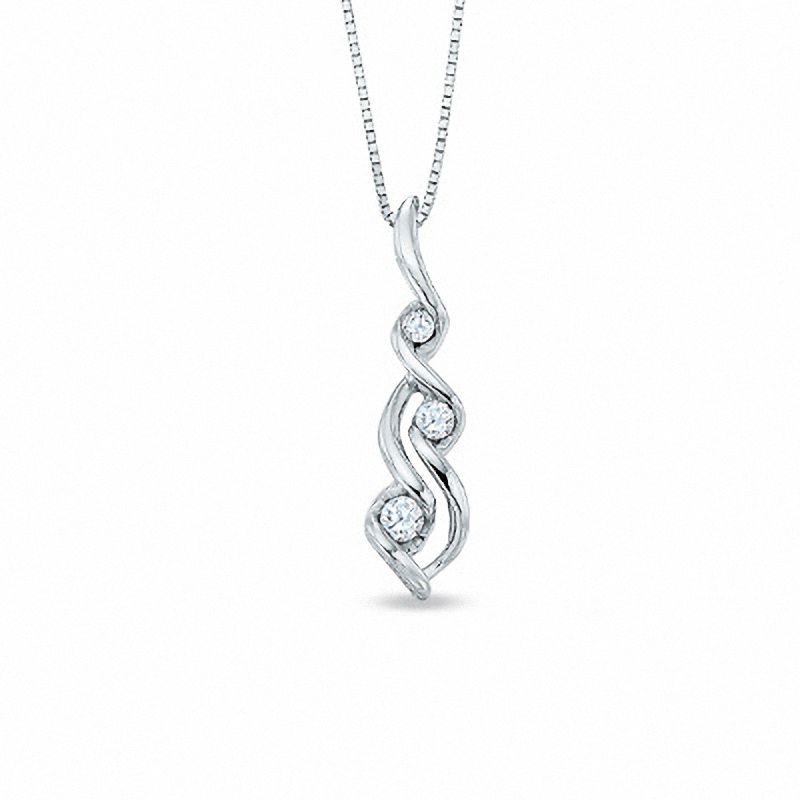 Sirena™ 0.12 CT. T.W. Diamond Three Stone Pendant in 10K White Gold