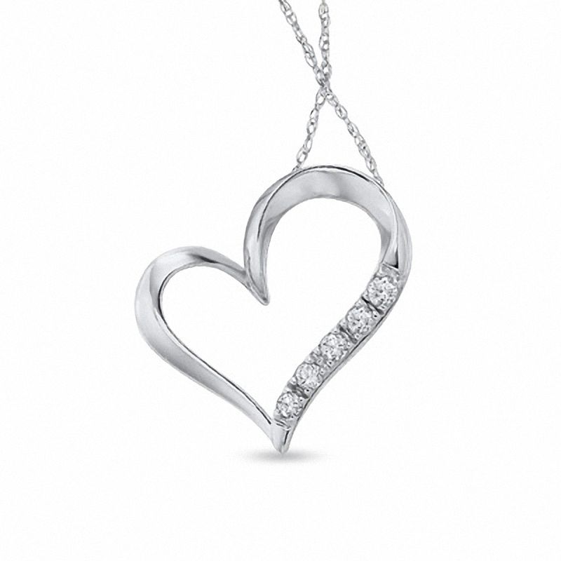 0.15 CT. T.W. Diamond Five Stone Heart Pendant in 10K White Gold