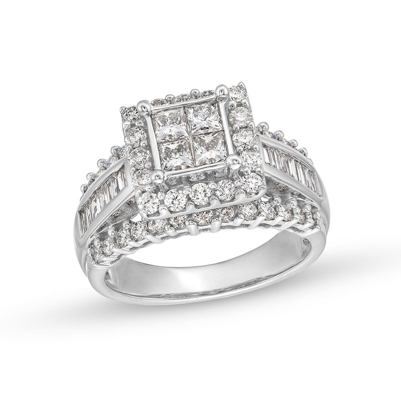 2.00 CT. T.W. Quad Princess-Cut Diamond Engagement Ring 14K White Gold