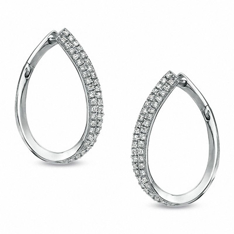 0.33 CT. T.W. Diamond Pavé Eclipse Hoop Earrings in 10K White Gold
