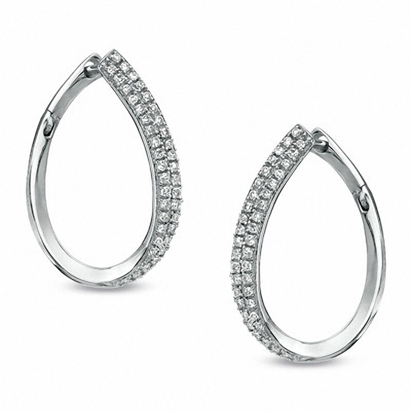 Main Image 1 of 0.33 CT. T.W. Diamond Pavé Eclipse Hoop Earrings in 10K White Gold