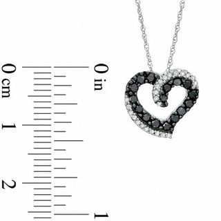 0.38 CT. T.W. Enhanced Black and White Diamond Double Heart Pendant in 10K White Gold