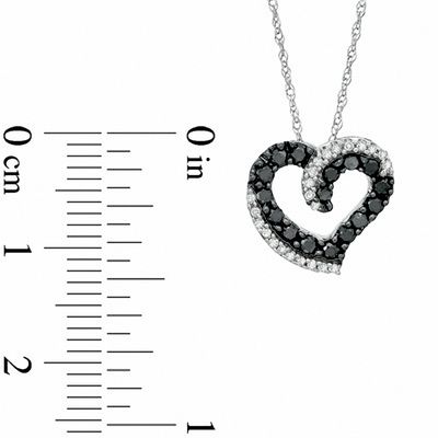 0.38 CT. T.W. Enhanced Black and White Diamond Double Heart Pendant in 10K White Gold