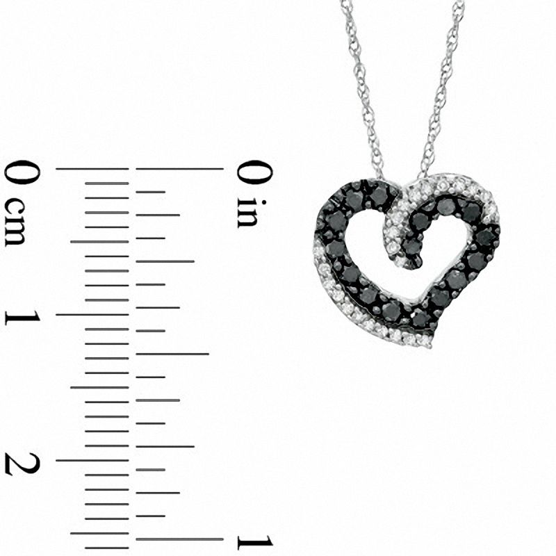 0.38 CT. T.W. Enhanced Black and White Diamond Double Heart Pendant in 10K White Gold