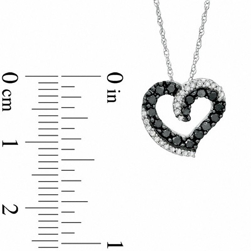 Main Image 2 of 0.38 CT. T.W. Enhanced Black and White Diamond Double Heart Pendant in 10K White Gold