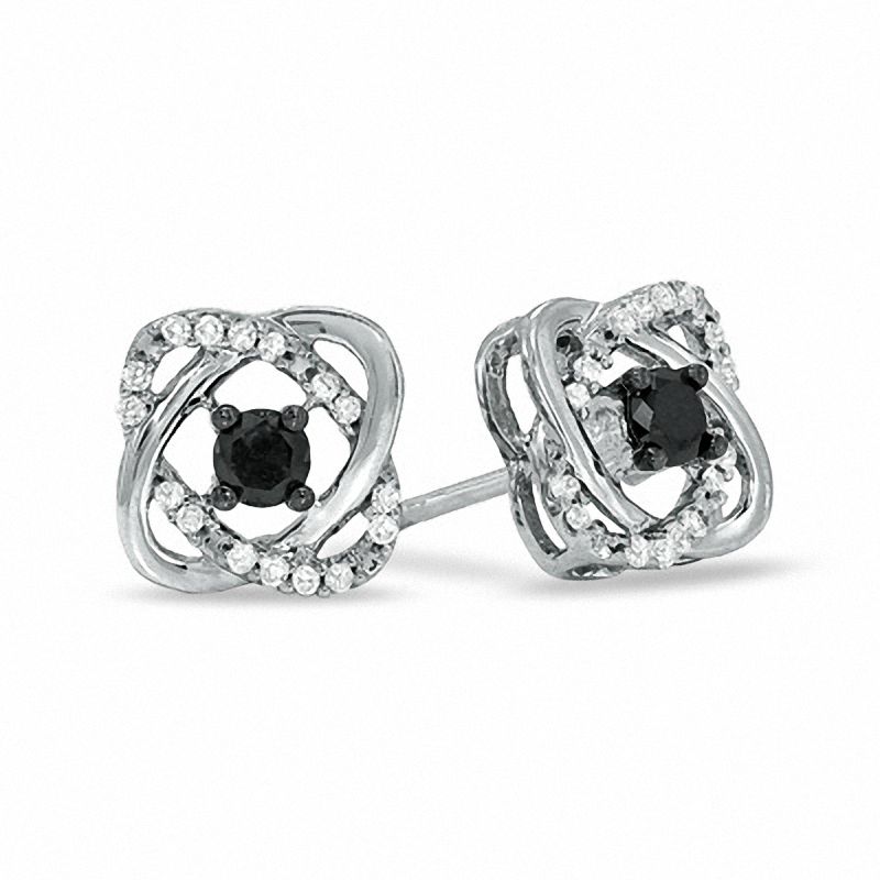 Main Image 1 of 0.25 CT. T.W. Enhanced Black and White Diamond Orbit Stud Earrings in 10K White Gold