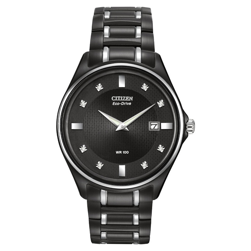 Main Image 1 of Men's Citizen Eco-Drive® Diamond Accent Two-Tone Watch with Black Dial (Model: AU1054-54G)