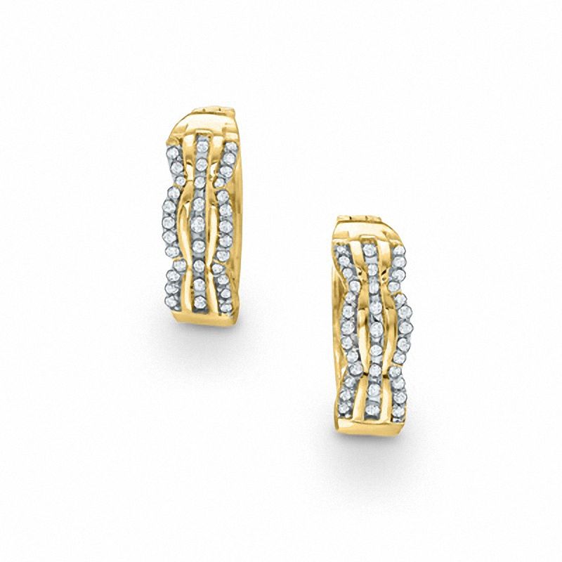 0.25 CT. T.W. Diamond Cable Cross Hoop Earrings in 10K Gold|Peoples Jewellers