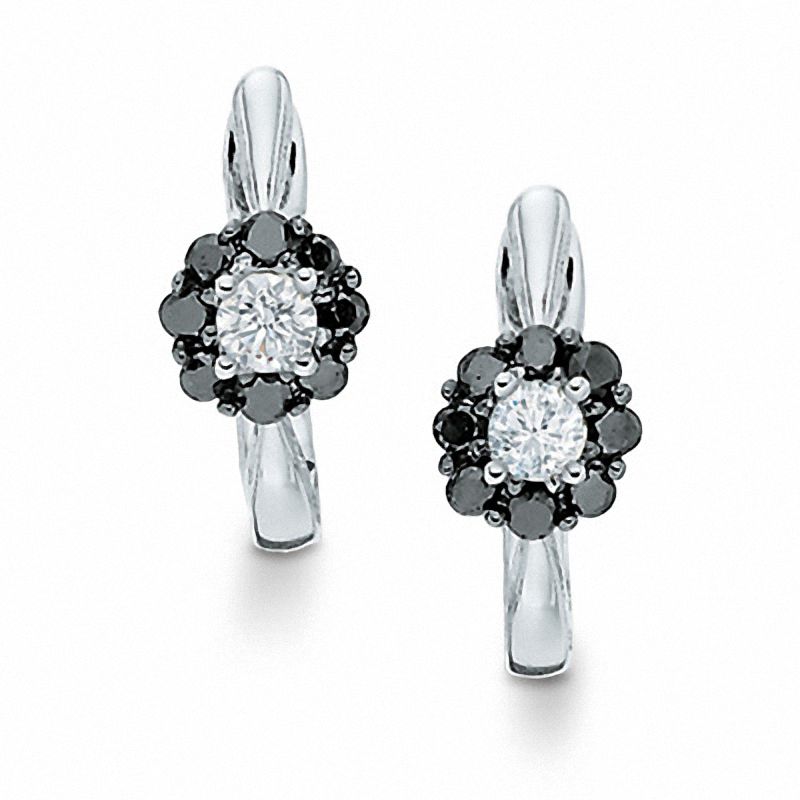 0.20 CT. T.W. Enhanced Black and White Diamond Floret Hoop Earrings in 10K White Gold|Peoples Jewellers
