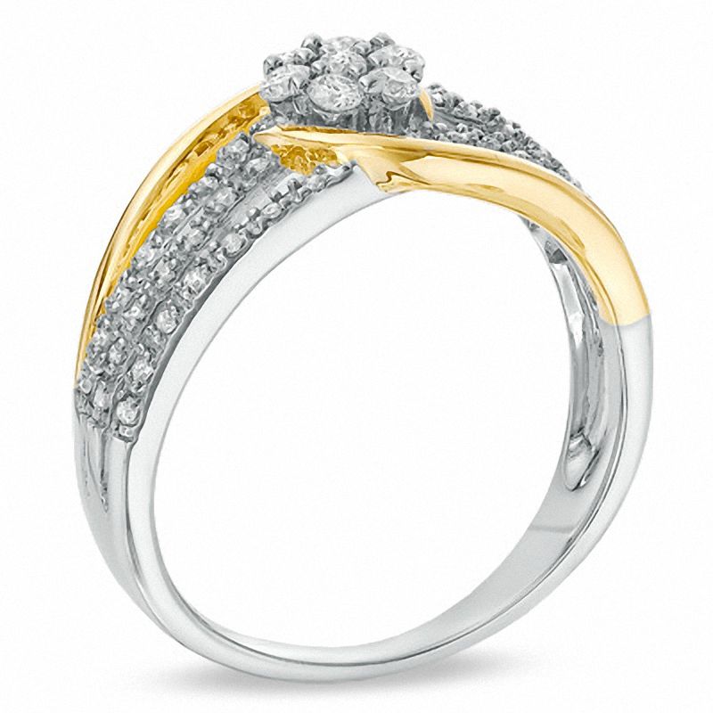 Main Image 2 of 0.33 CT. T.W. Diamond Flower Swirl Ring in 10K Two-Tone Gold