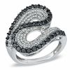 Thumbnail Image 0 of 1.50 CT. T.W. Enhanced Black and White Diamond Wave Ring in 10K White Gold