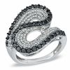 Thumbnail Image 1 of 1.50 CT. T.W. Enhanced Black and White Diamond Wave Ring in 10K White Gold