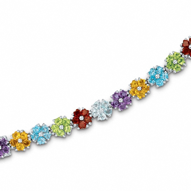 Multi-Gemstone Flower Bracelet in Sterling Silver - 7.25"|Peoples Jewellers