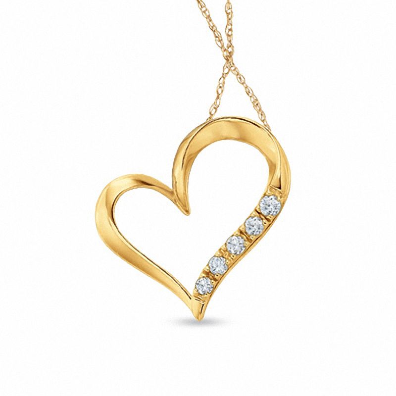 Main Image 1 of 0.15 CT. T.W. Diamond Five Stone Heart Pendant in 10K Gold