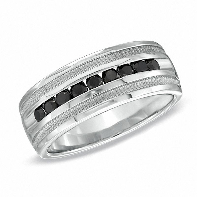 Main Image 1 of Men's 0.50 CT. T.W. Black Diamond Wedding Band in Sterling Silver
