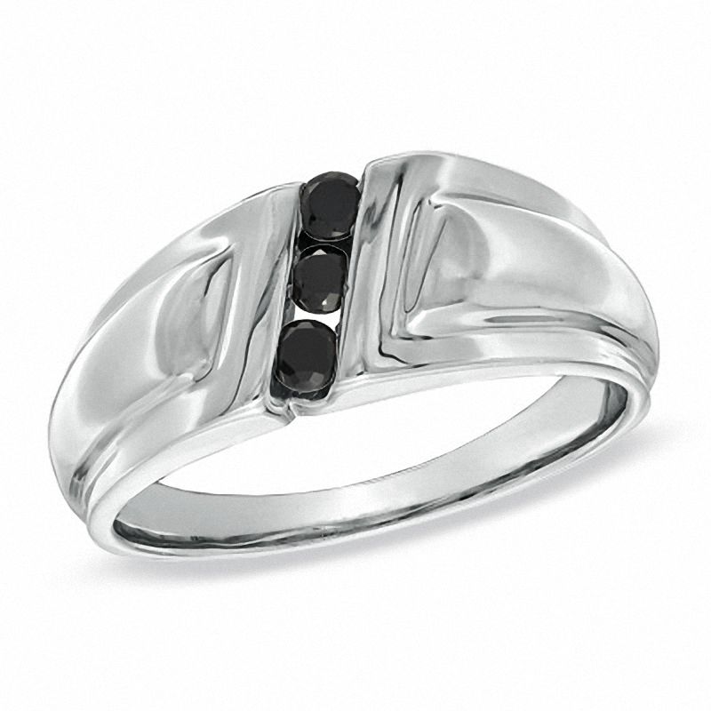 Men's 0.25 CT. T.W. Black Diamond Three Stone Slant Band in Sterling Silver|Peoples Jewellers