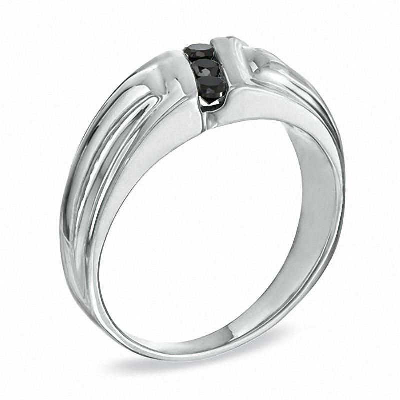 Main Image 2 of 0.25 CT. T.W. Black Diamond Three Stone Slant Band in Sterling Silver