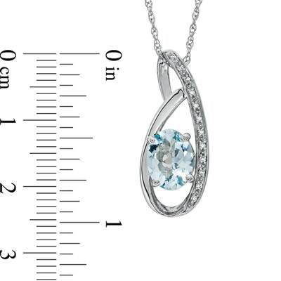 Oval Aquamarine and Diamond Accent Pendant in Sterling Silver