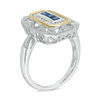 Thumbnail Image 2 of Princess-Cut Blue Sapphire and 0.11 CT. T.W. Diamond Vintage-Style Ring in Sterling Silver and 14K Gold